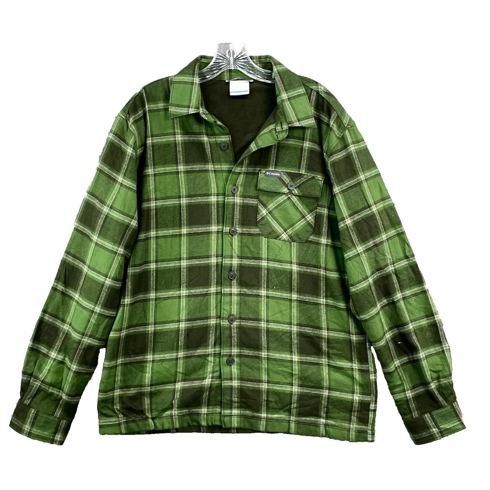 Columbia Hill View Shirt Jacket Mens Medium Plaid Fleece Lined Outdoor Hiking